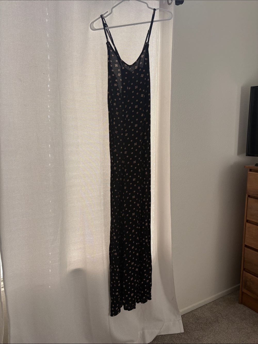 Free People Black Floral Slip Romper with Criss Cross Spaghetti Straps Back
